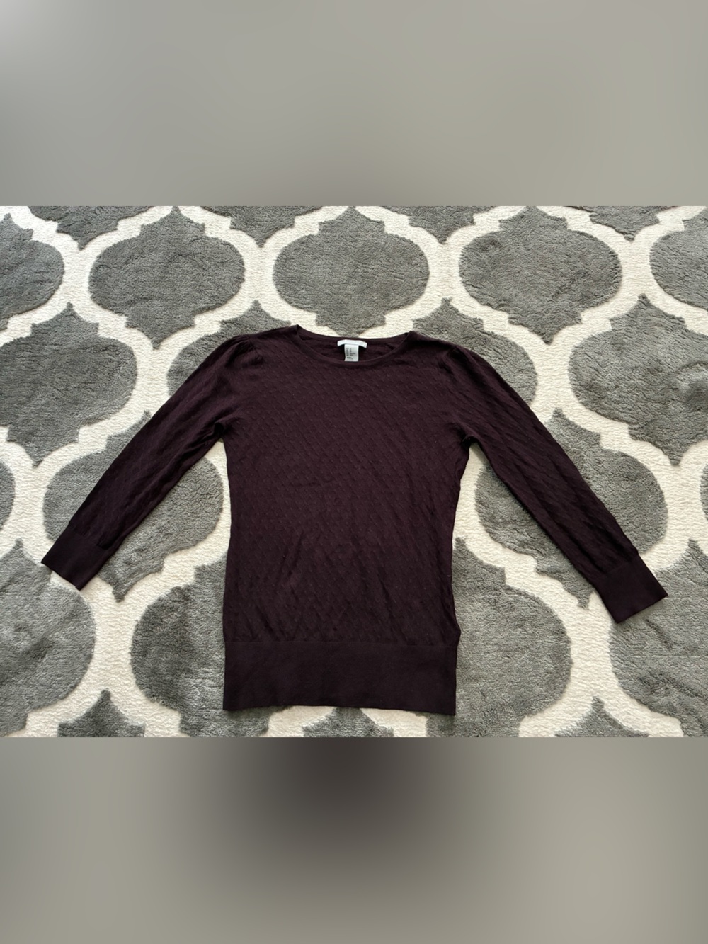 H&M burgundy red dark burgundy ox blood sweater waffle knit size XS puff sleeve